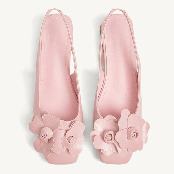 Pink Basics Women's 3d Floral Decor Strap Low Square Toe Heel - Picture 7 of 10